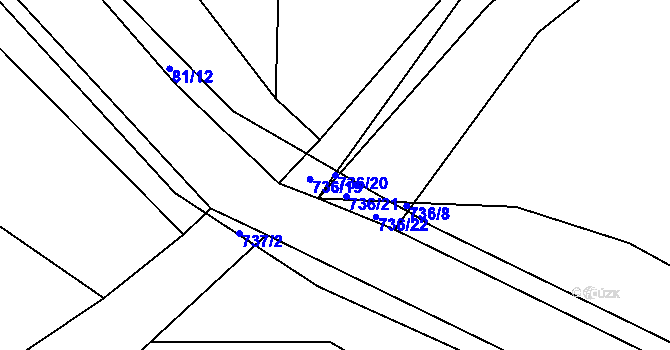 Parcela st. 736/20 v KÚ Dyjice, Katastrální mapa