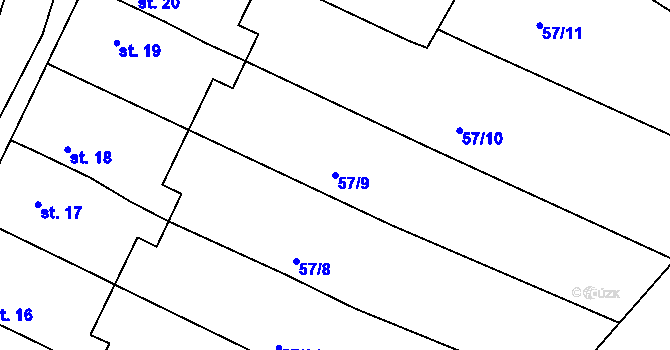 Parcela st. 57/9 v KÚ Rozsíčky u Telče, Katastrální mapa