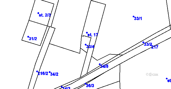 Parcela st. 33/4 v KÚ Stranná u Telče, Katastrální mapa