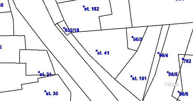 Parcela st. 41 v KÚ Dymokury, Katastrální mapa