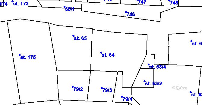 Parcela st. 64 v KÚ Dymokury, Katastrální mapa