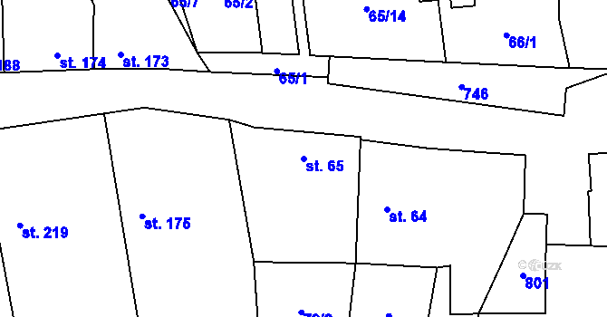 Parcela st. 65 v KÚ Dymokury, Katastrální mapa