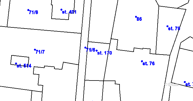 Parcela st. 170 v KÚ Dymokury, Katastrální mapa