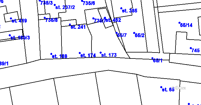 Parcela st. 173 v KÚ Dymokury, Katastrální mapa