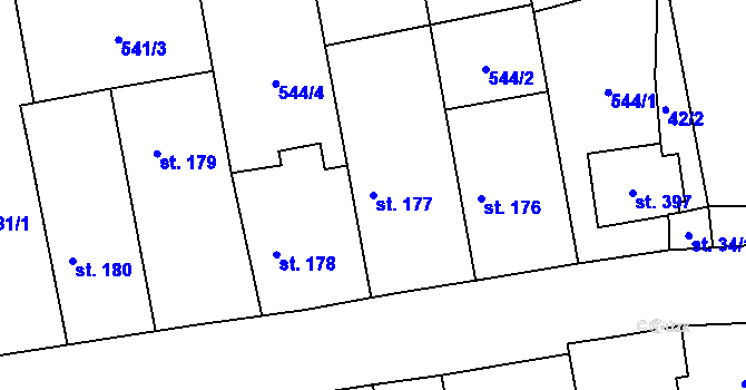 Parcela st. 177 v KÚ Dymokury, Katastrální mapa