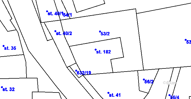 Parcela st. 182 v KÚ Dymokury, Katastrální mapa
