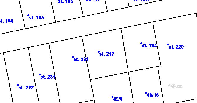 Parcela st. 217 v KÚ Dymokury, Katastrální mapa