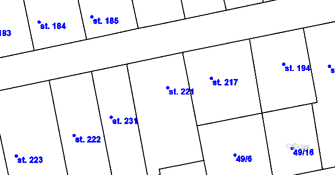 Parcela st. 221 v KÚ Dymokury, Katastrální mapa