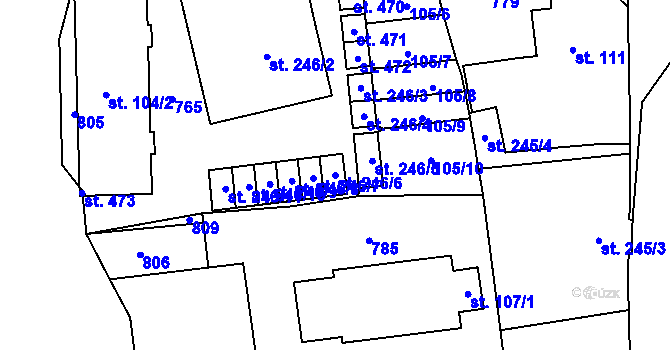 Parcela st. 246/6 v KÚ Dymokury, Katastrální mapa