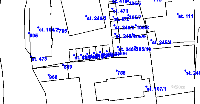 Parcela st. 246/7 v KÚ Dymokury, Katastrální mapa