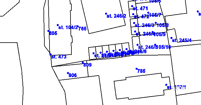 Parcela st. 246/10 v KÚ Dymokury, Katastrální mapa
