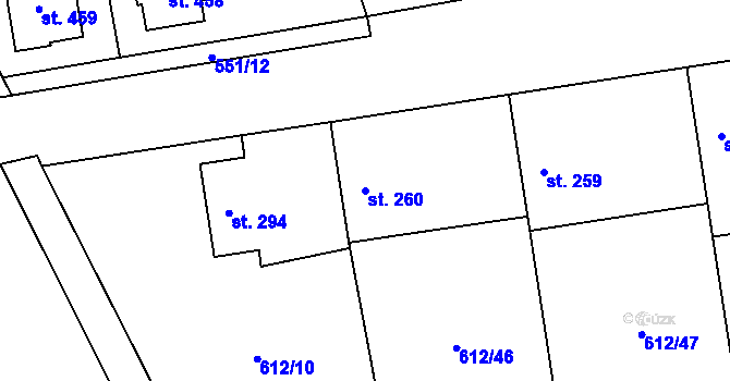 Parcela st. 260 v KÚ Dymokury, Katastrální mapa