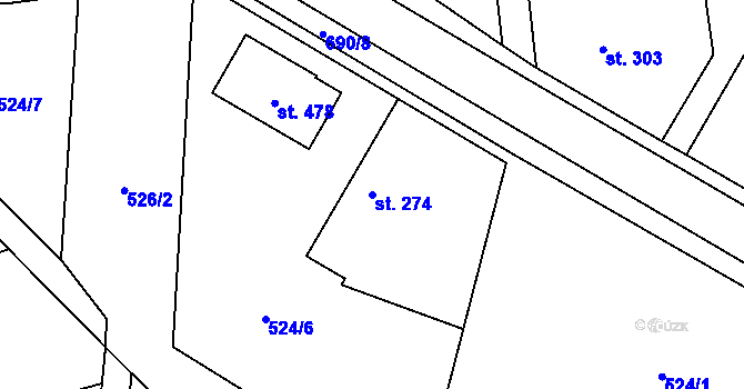 Parcela st. 274 v KÚ Dymokury, Katastrální mapa