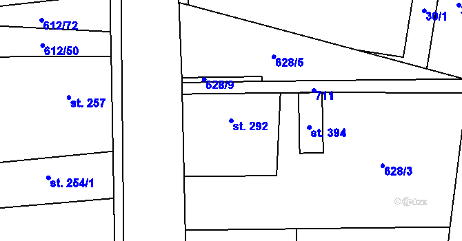Parcela st. 292 v KÚ Dymokury, Katastrální mapa