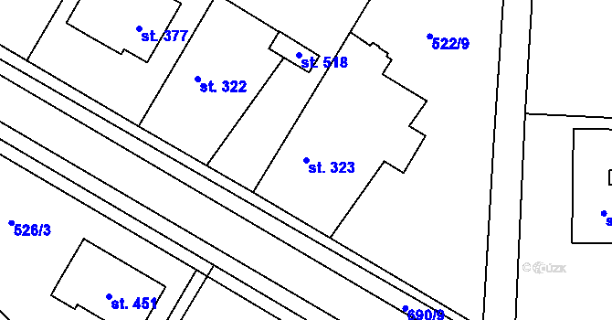 Parcela st. 323 v KÚ Dymokury, Katastrální mapa