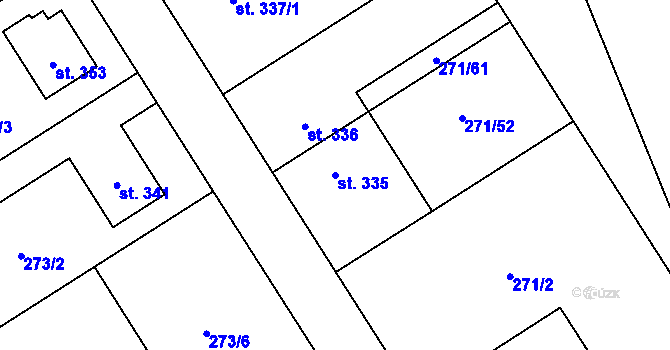 Parcela st. 335 v KÚ Dymokury, Katastrální mapa