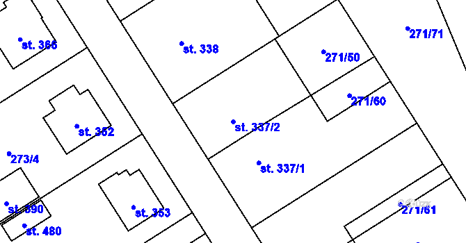 Parcela st. 337/2 v KÚ Dymokury, Katastrální mapa