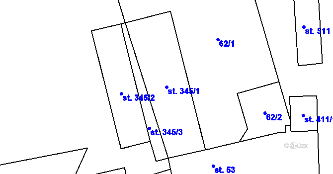 Parcela st. 345/1 v KÚ Dymokury, Katastrální mapa
