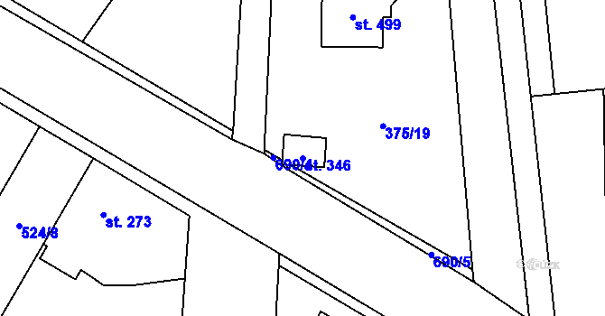 Parcela st. 346 v KÚ Dymokury, Katastrální mapa