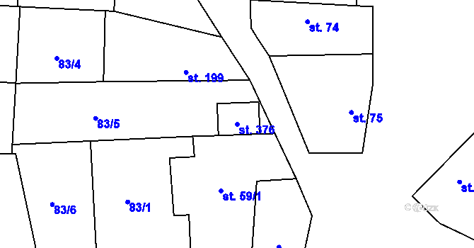 Parcela st. 376 v KÚ Dymokury, Katastrální mapa