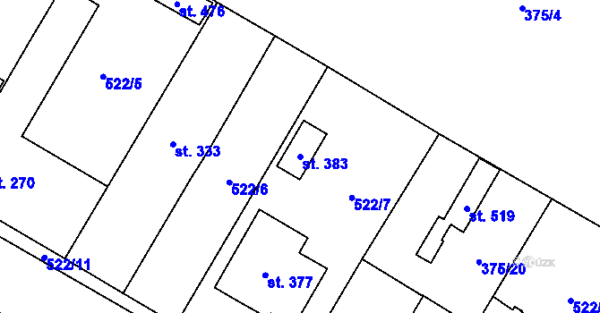 Parcela st. 383 v KÚ Dymokury, Katastrální mapa