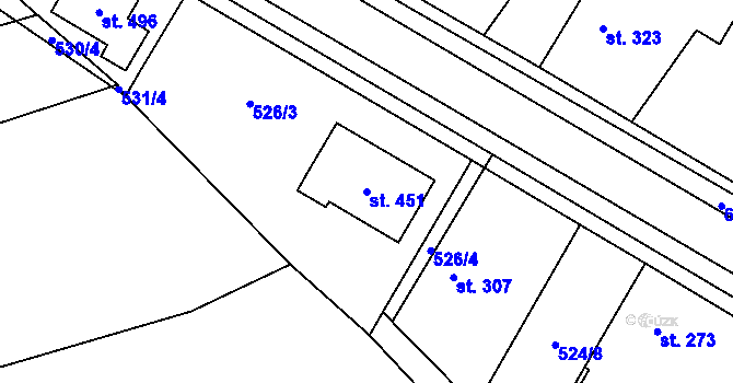 Parcela st. 451 v KÚ Dymokury, Katastrální mapa