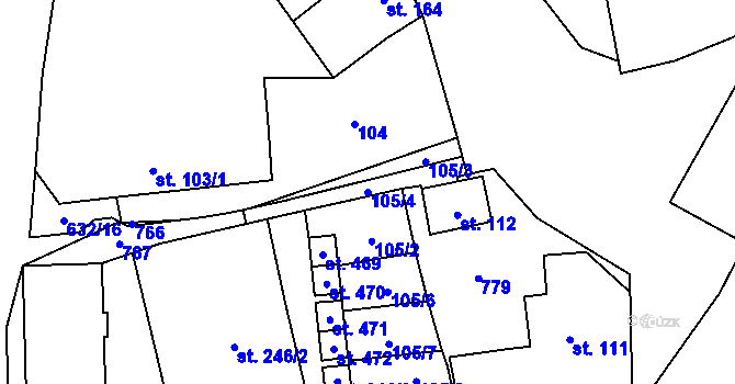 Parcela st. 105/4 v KÚ Dymokury, Katastrální mapa
