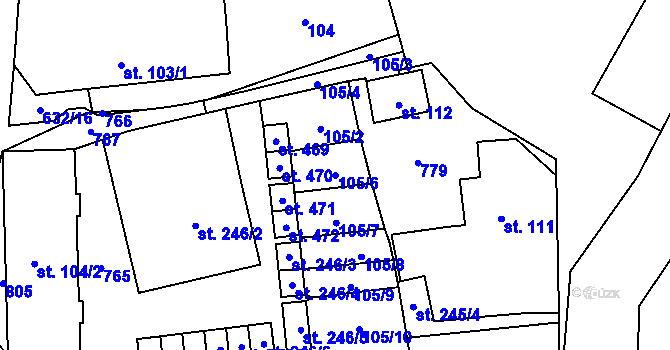 Parcela st. 105/6 v KÚ Dymokury, Katastrální mapa