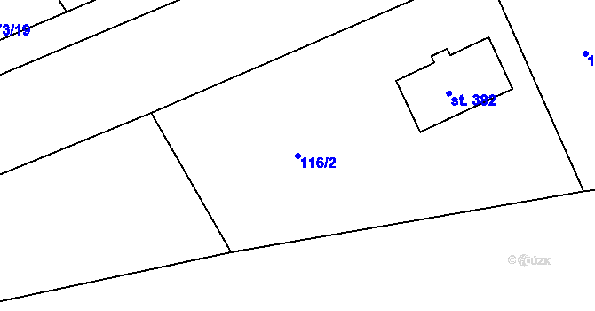 Parcela st. 116/2 v KÚ Dymokury, Katastrální mapa