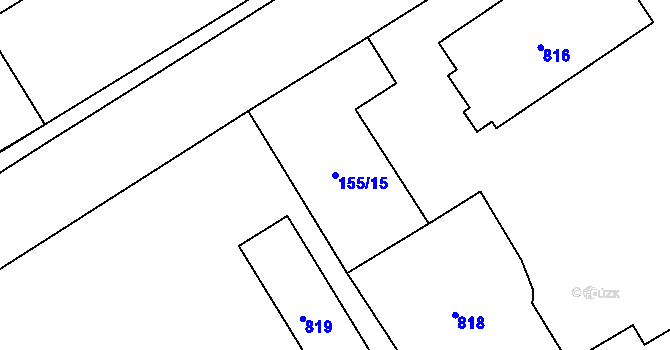 Parcela st. 155/15 v KÚ Dymokury, Katastrální mapa