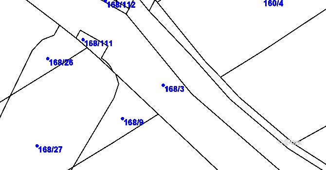 Parcela st. 168/3 v KÚ Dymokury, Katastrální mapa