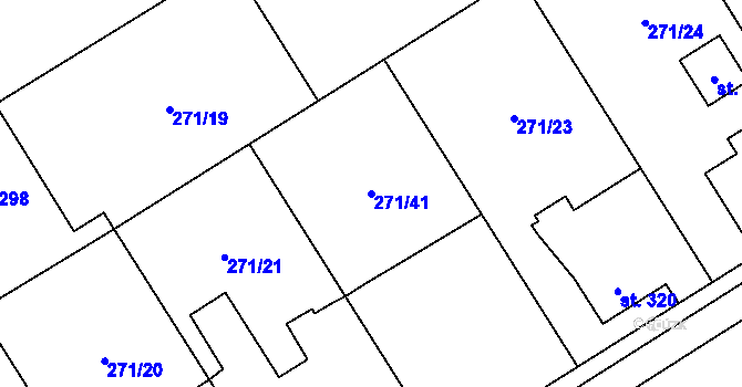 Parcela st. 271/41 v KÚ Dymokury, Katastrální mapa