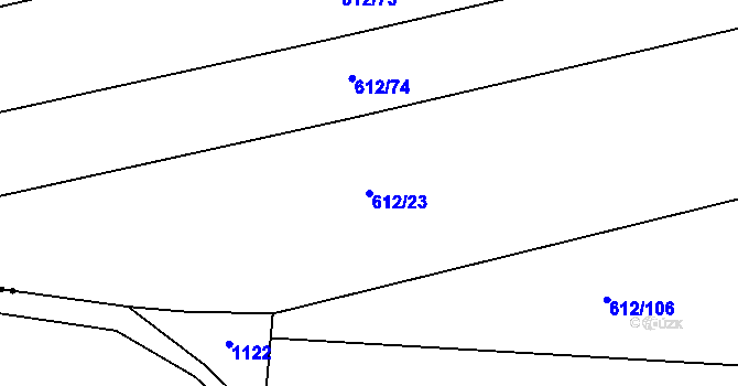 Parcela st. 612/23 v KÚ Dymokury, Katastrální mapa