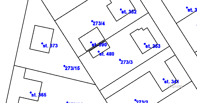 Parcela st. 480 v KÚ Dymokury, Katastrální mapa