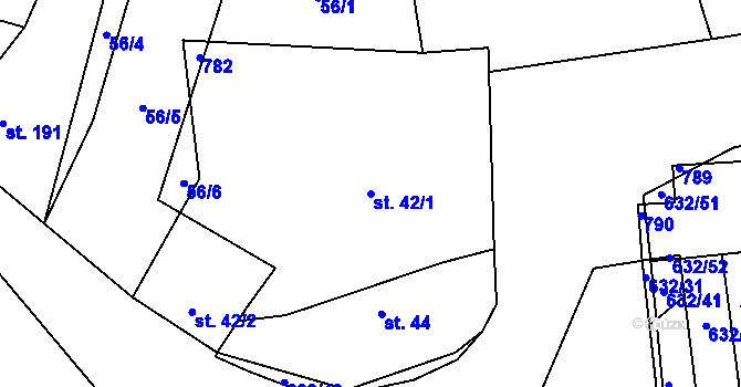 Parcela st. 42/1 v KÚ Dymokury, Katastrální mapa