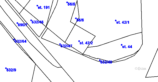 Parcela st. 42/2 v KÚ Dymokury, Katastrální mapa