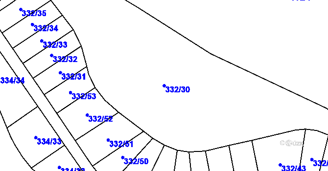 Parcela st. 332/30 v KÚ Dymokury, Katastrální mapa