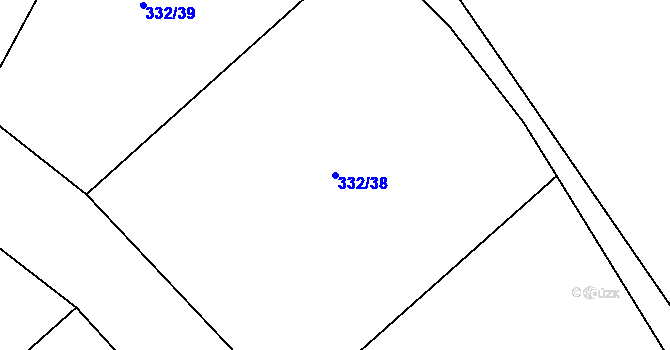 Parcela st. 332/38 v KÚ Dymokury, Katastrální mapa