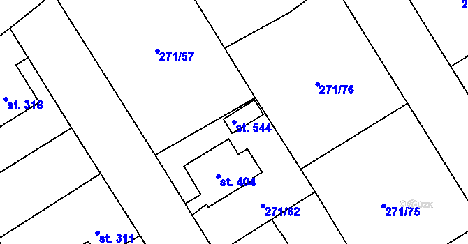 Parcela st. 544 v KÚ Dymokury, Katastrální mapa