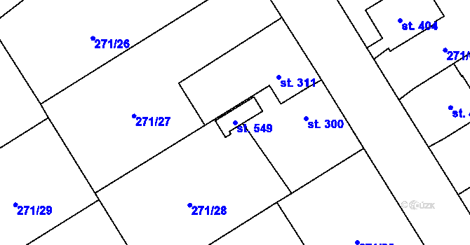 Parcela st. 549 v KÚ Dymokury, Katastrální mapa