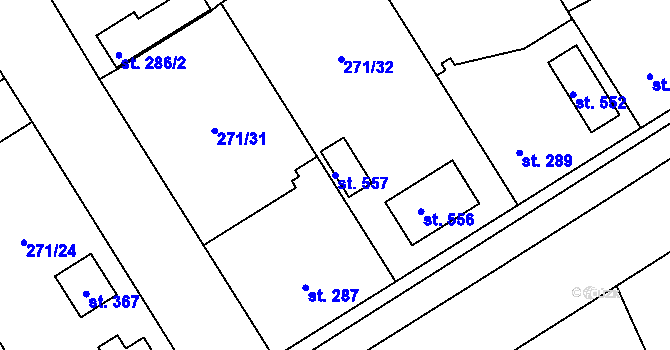 Parcela st. 557 v KÚ Dymokury, Katastrální mapa