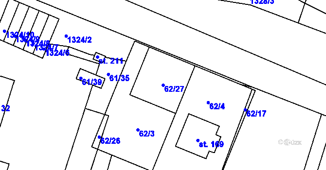 Parcela st. 62/27 v KÚ Dynín, Katastrální mapa