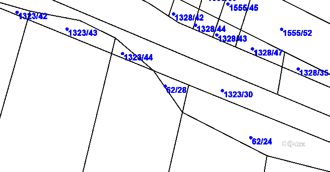 Parcela st. 62/28 v KÚ Dynín, Katastrální mapa