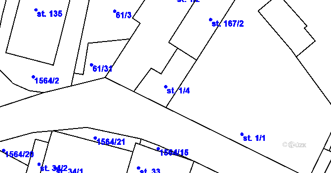 Parcela st. 1/4 v KÚ Dynín, Katastrální mapa