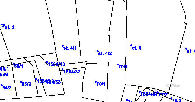 Parcela st. 4/2 v KÚ Dynín, Katastrální mapa
