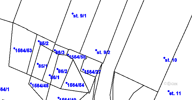 Parcela st. 9/2 v KÚ Dynín, Katastrální mapa