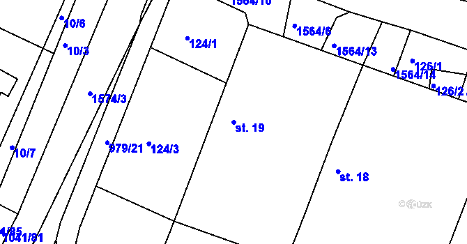 Parcela st. 19 v KÚ Dynín, Katastrální mapa