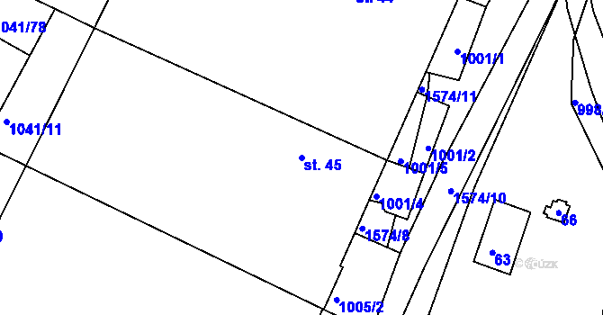 Parcela st. 45 v KÚ Dynín, Katastrální mapa