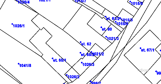 Parcela st. 62 v KÚ Dynín, Katastrální mapa