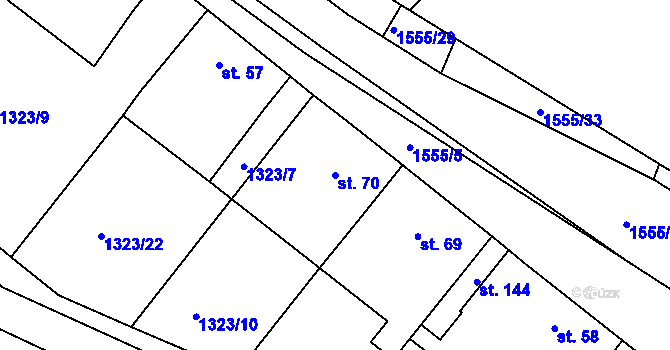 Parcela st. 70 v KÚ Dynín, Katastrální mapa